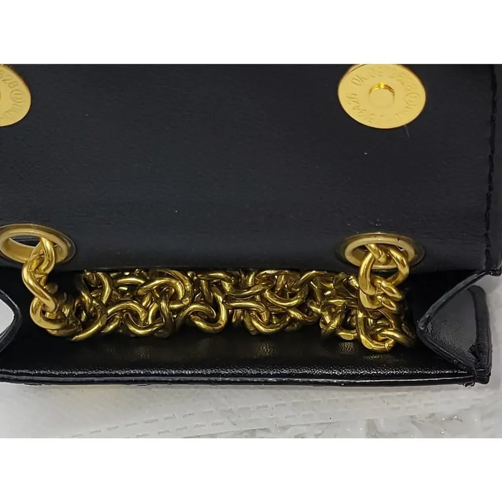 Designer Micro Mini Purse Black Quilted Brass Spell Out Crossbody Chain Bag New